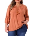 thumbnail image 1 of DARING DIVA Women's Plus Tops Tie Neck Tassel Self Flutter 3/4 Sleeve Blouses 3X Orange, 1 of 6
