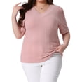 thumbnail image 1 of DARING DIVA Women's Plus Tops V Neck Pullover Knitted Casual Blouses 1X Pink, 1 of 6