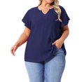 thumbnail image 1 of DARING DIVA Women's Plus Tops V Neck Ruffle T Shirt Blouses 3X Navy Blue, 1 of 6