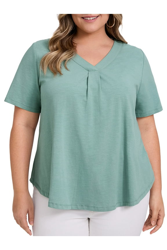 Women's Plus Trendy Pleated Shirt Dressy Work Blouse Green 3X