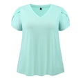 thumbnail image 1 of DARING DIVA Women's Plus Tulip Sleeve V Neck T Shirts Basic Blouses 1X Mint Green, 1 of 6