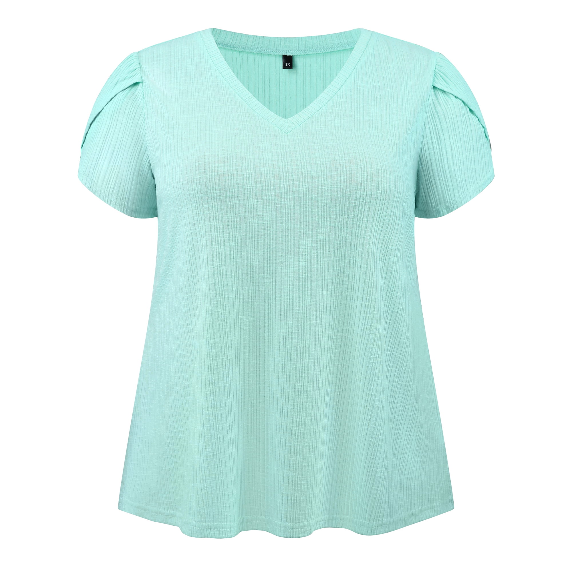 DARING DIVA Women's Plus Tulip Sleeve V Neck T Shirts Basic Blouses 2X Mint Green