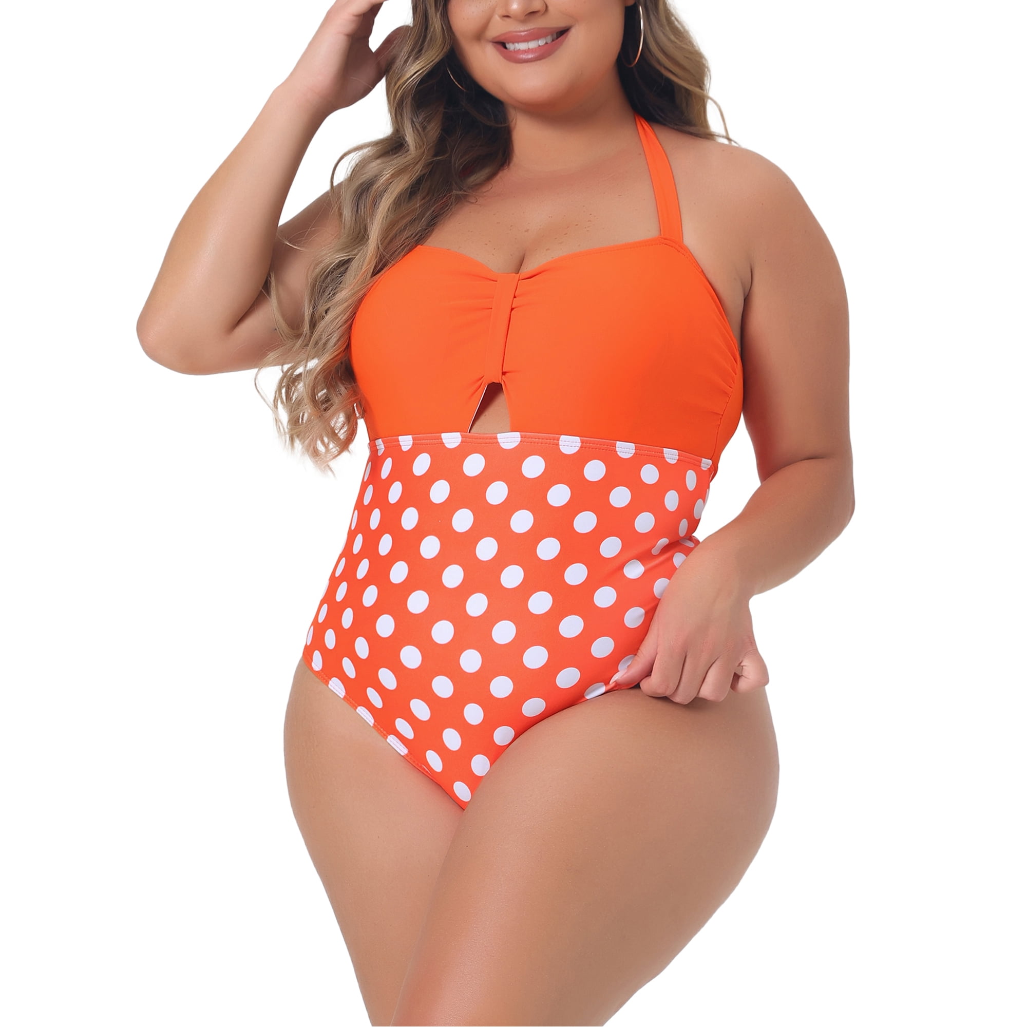 DARING DIVA Women's Plus Tummy Control Bathing Suit Cutout Swimwear L Orange