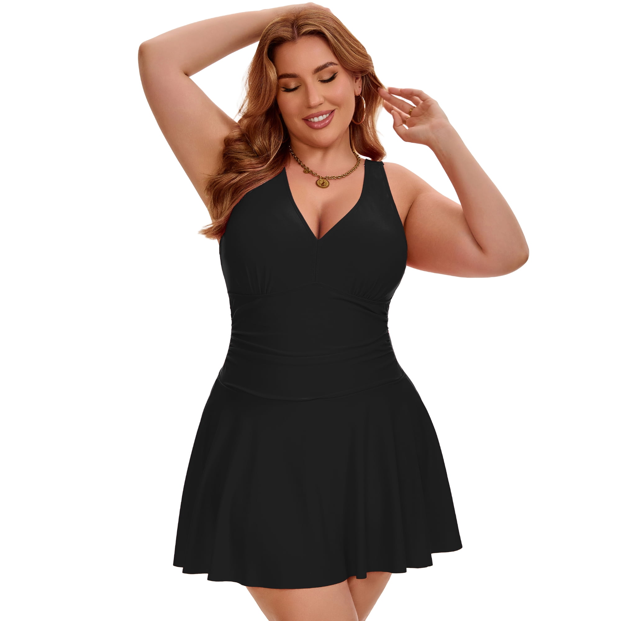 DARING DIVA Women's Plus Tummy Control Summer Beach Swimdress 3X Black