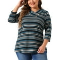 thumbnail image 1 of DARING DIVA Women's Plus Tunic Top V Neck Stripe Boho Knit Blouse 1X Blue Beige, 1 of 6