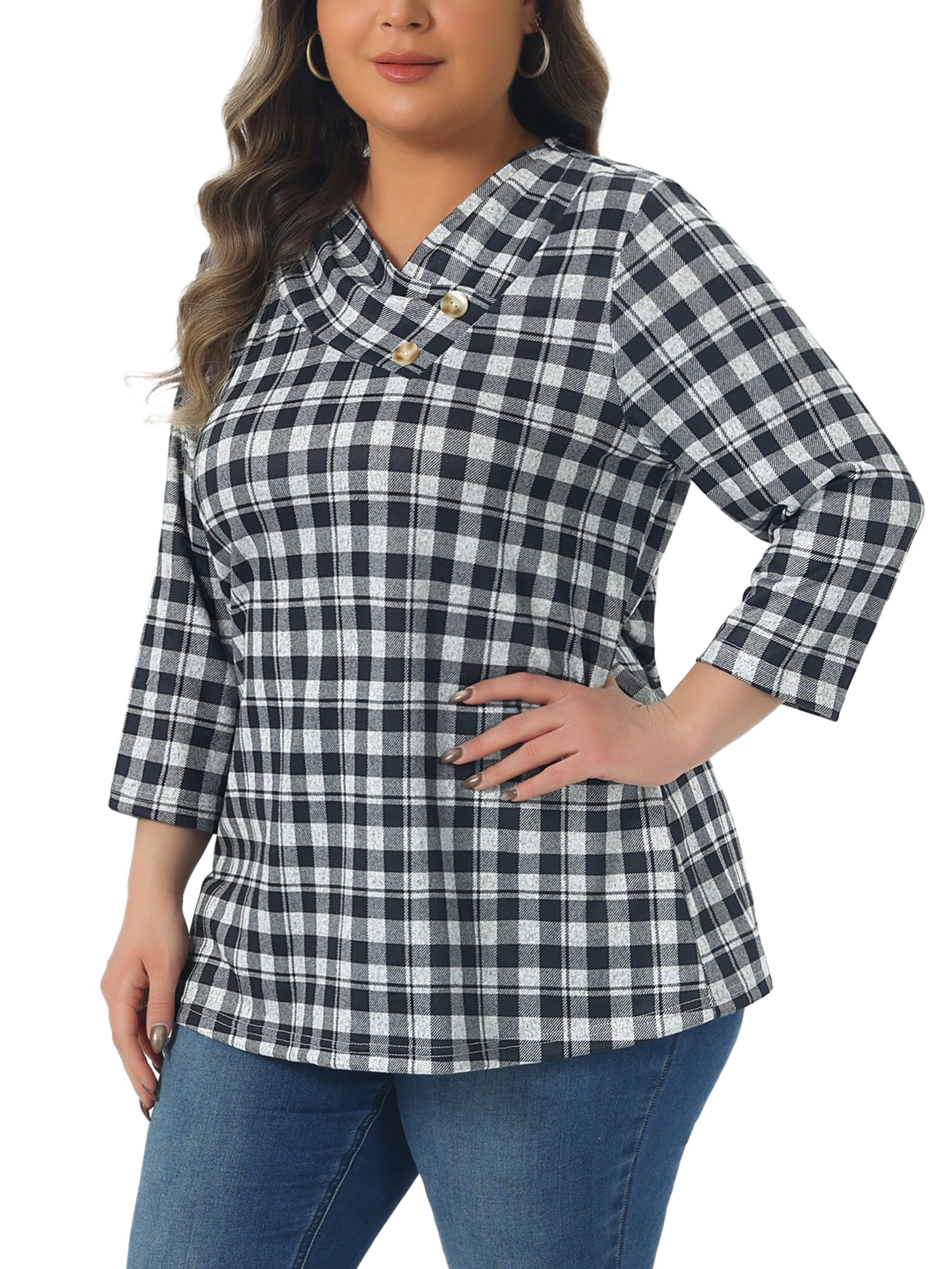 DARING DIVA Women's Plus Tunic Top V Neck Stripe Boho Knit Blouse 3X Grey