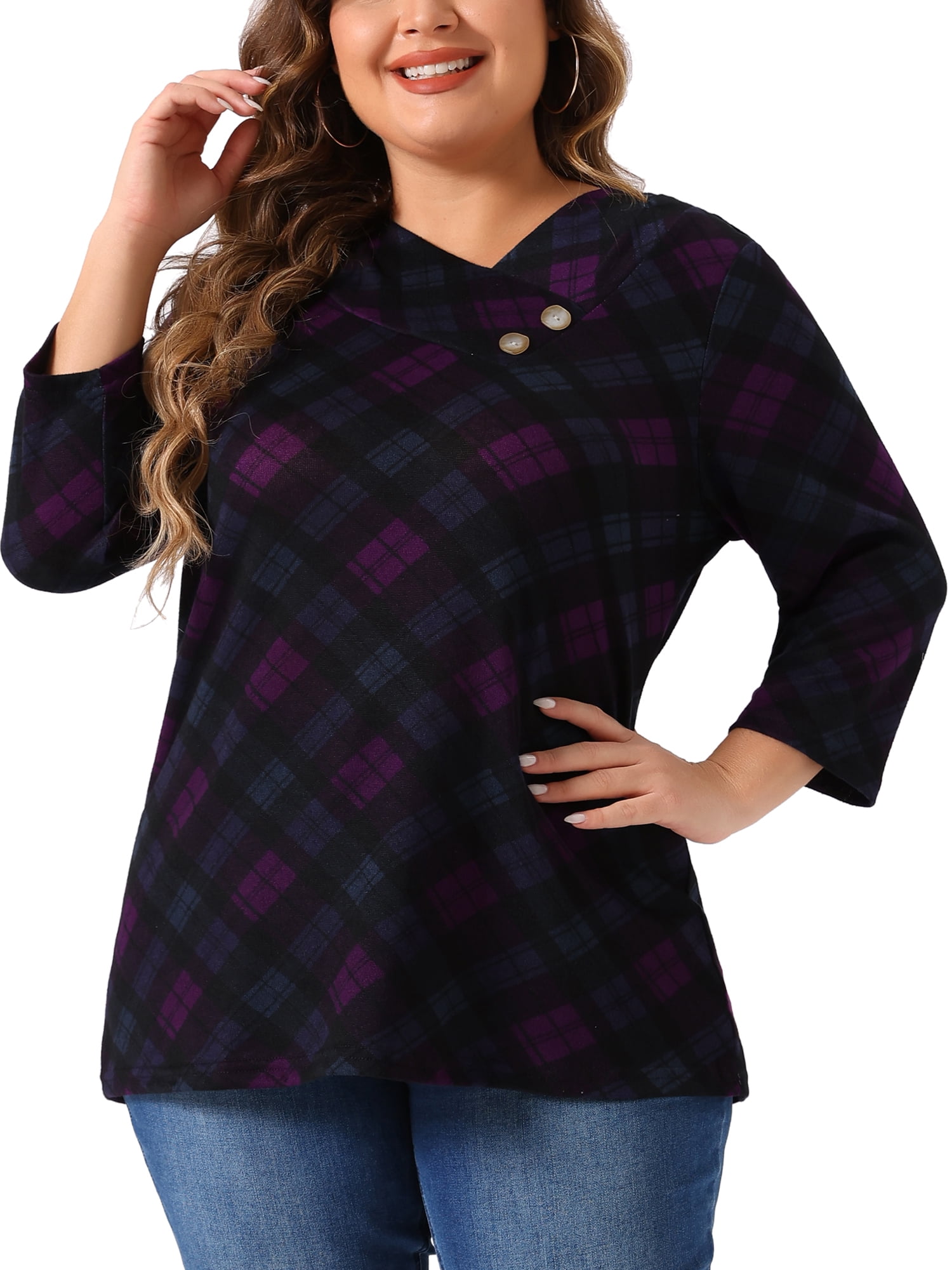 DARING DIVA Women's Plus Tunic Top V Neck Stripe Boho Knit Blouse 4X Purple Black