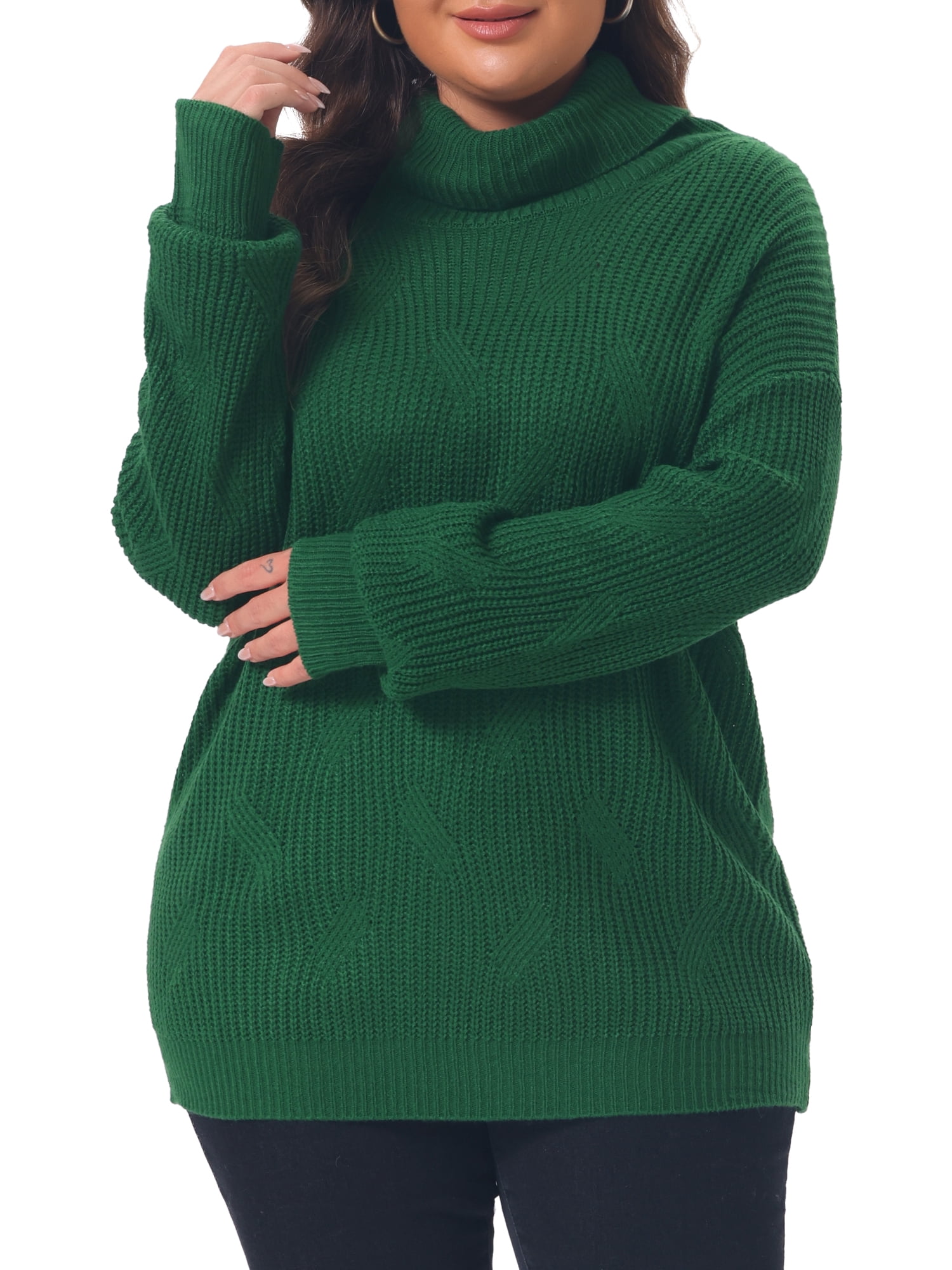 DARING DIVA Women's Plus Turtleneck Long Sleeve Chunky Pullover 3X Dark Green