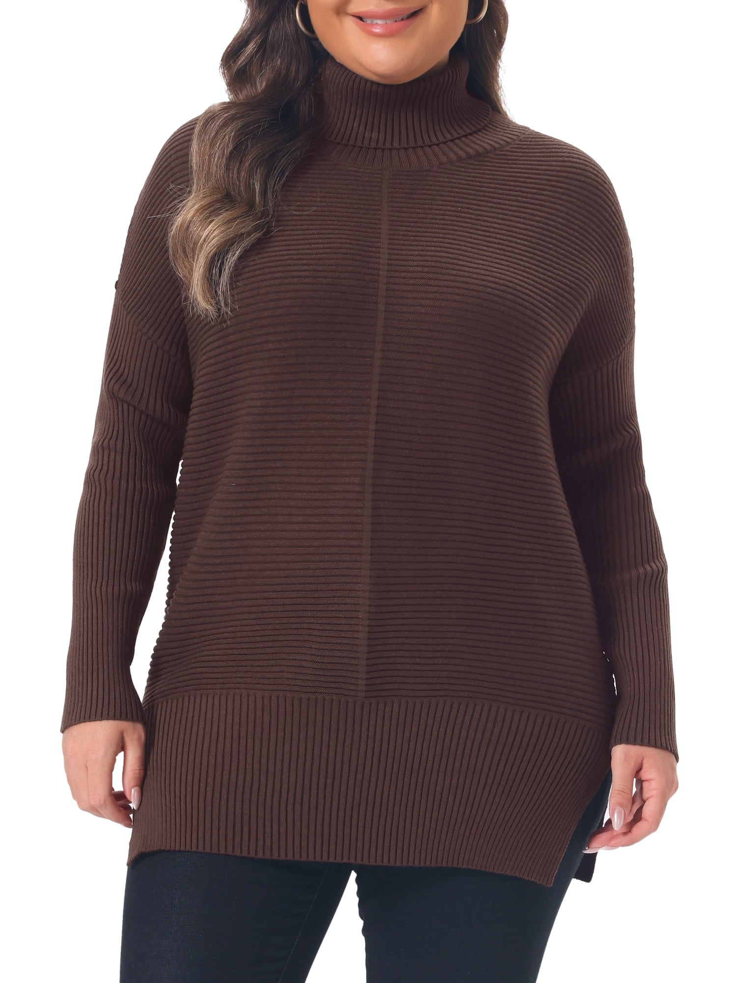 DARING DIVA Women's Plus Turtleneck Long Sleeve Sweater 1X Coffee
