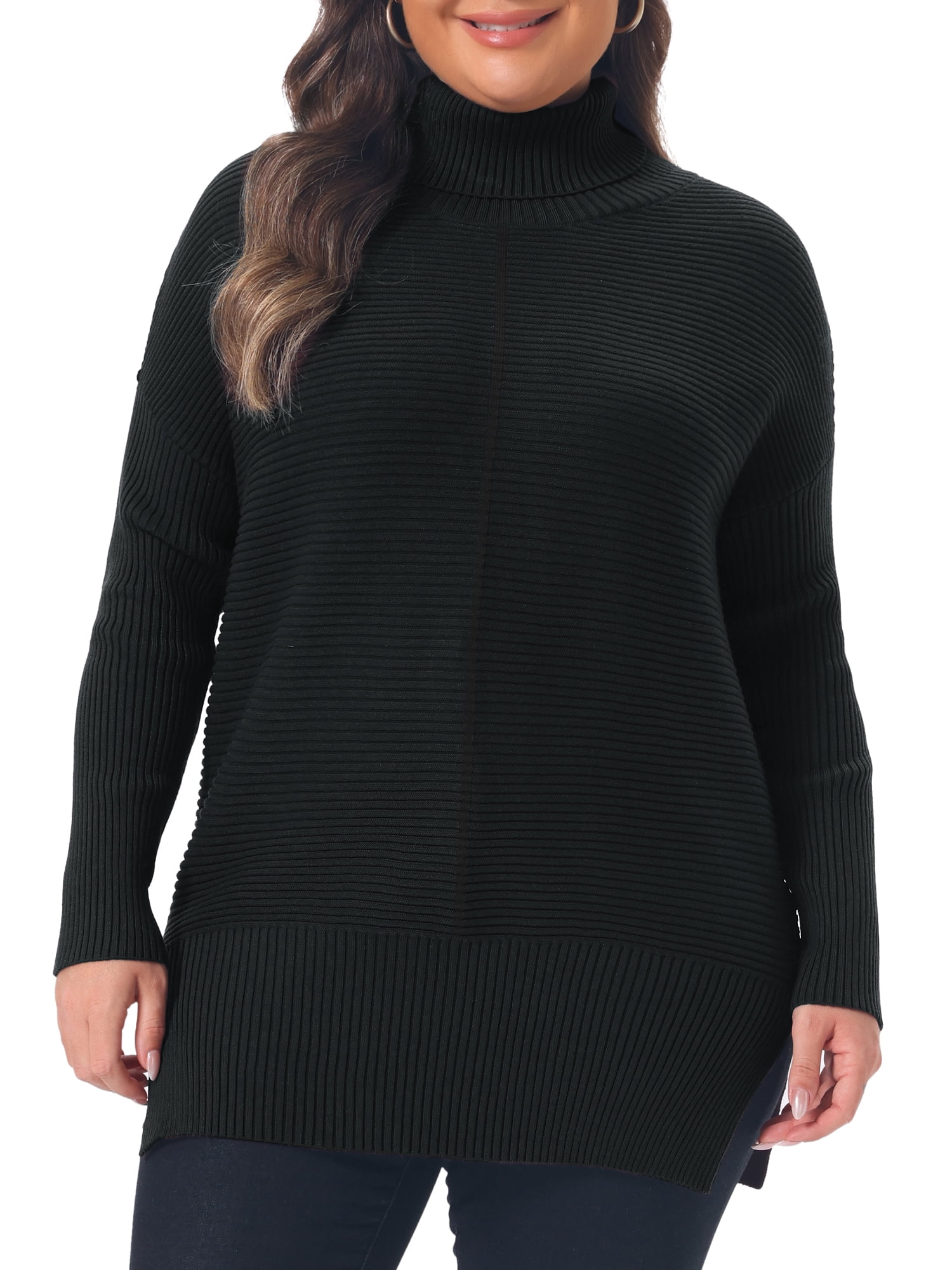 DARING DIVA Women's Plus Turtleneck Long Sleeve Sweater 2X Black