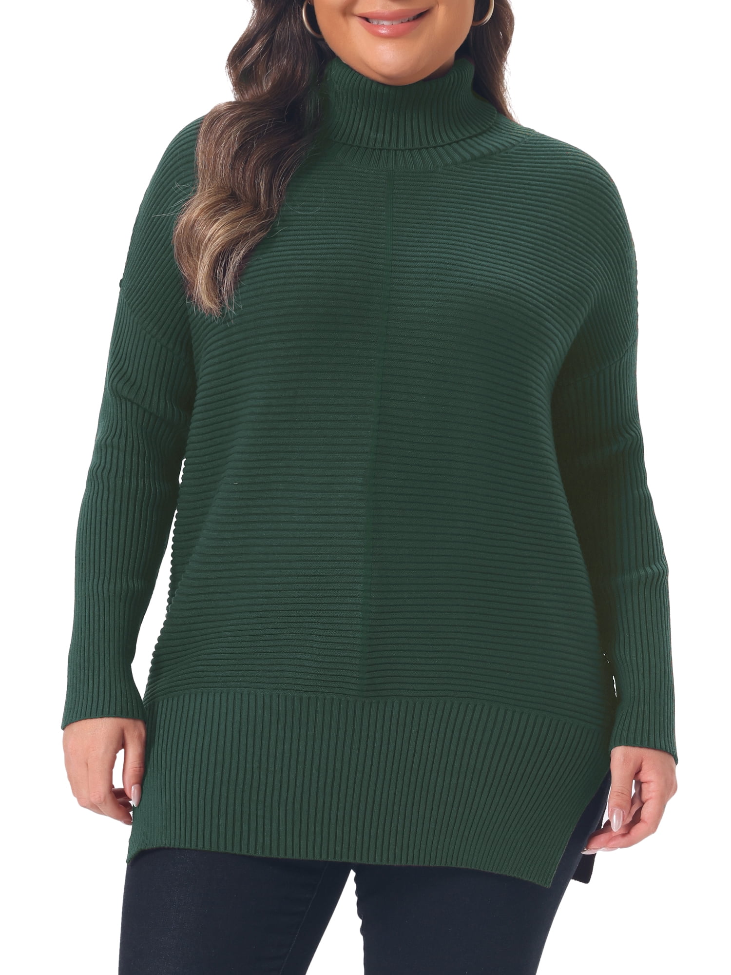 DARING DIVA Women's Plus Turtleneck Long Sleeve Sweater L Dark Green