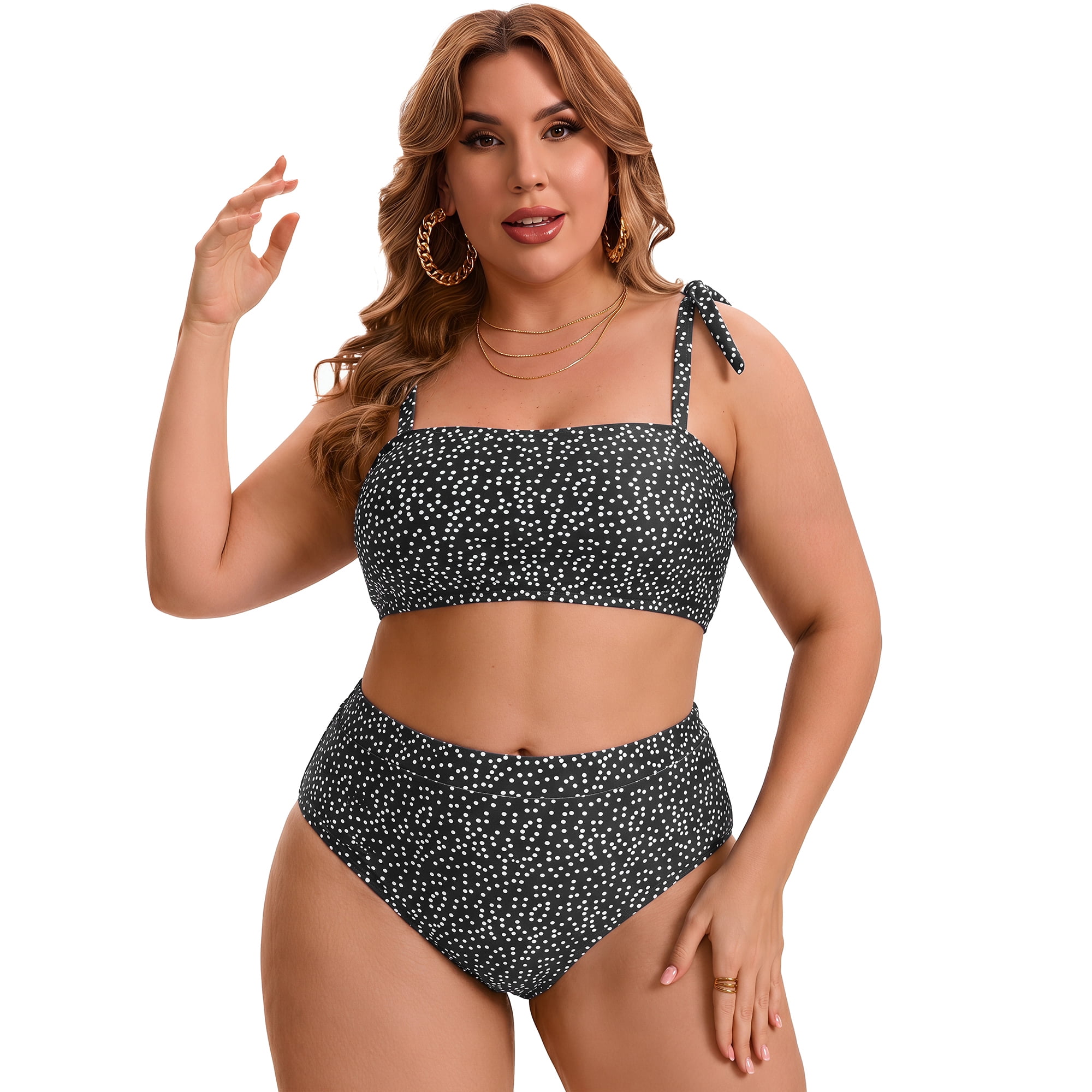 DARING DIVA Women's Plus Two Piece Bikini Tummy Control Vacation Set 1X Black