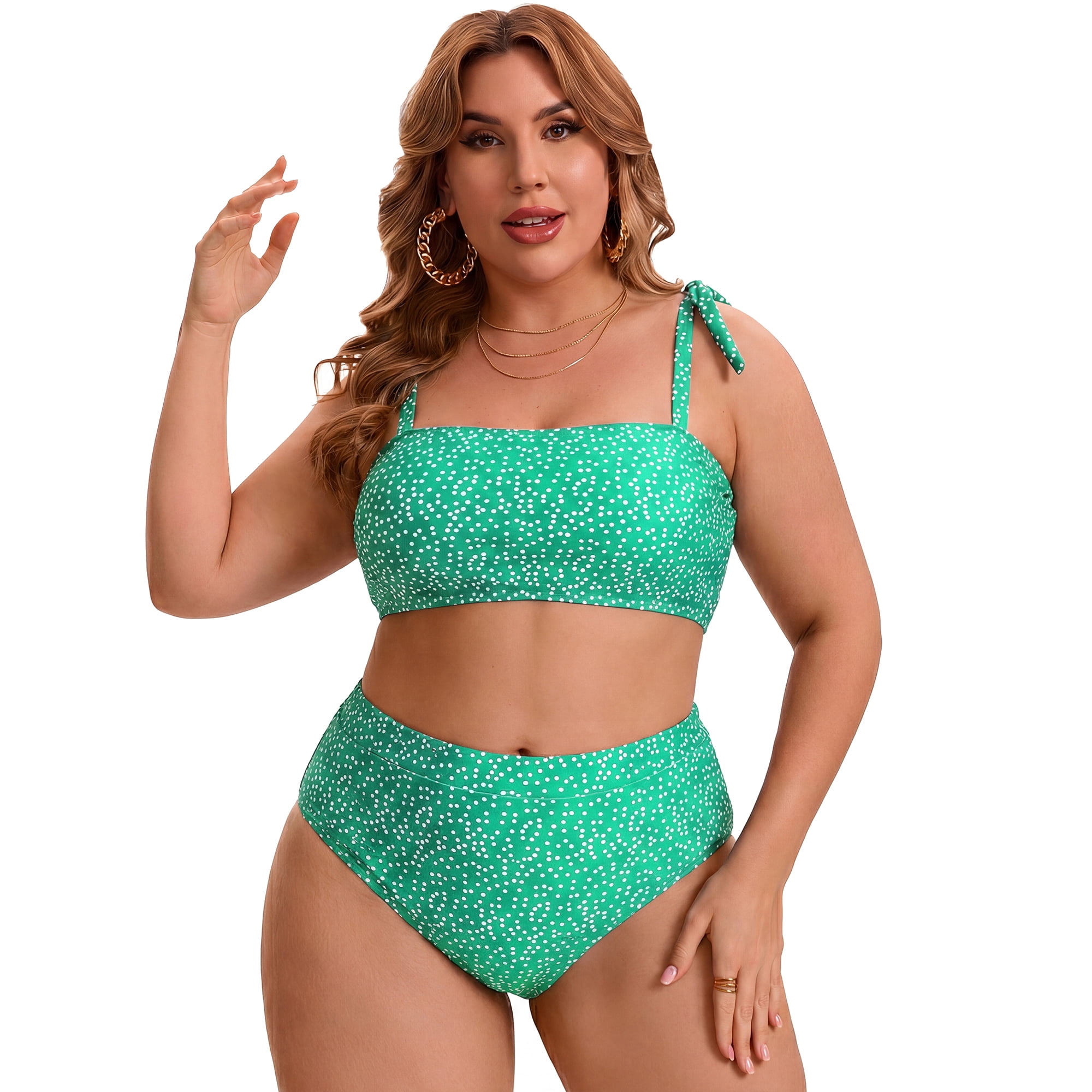 DARING DIVA Women's Plus Two Piece Bikini Tummy Control Vacation Set L Green