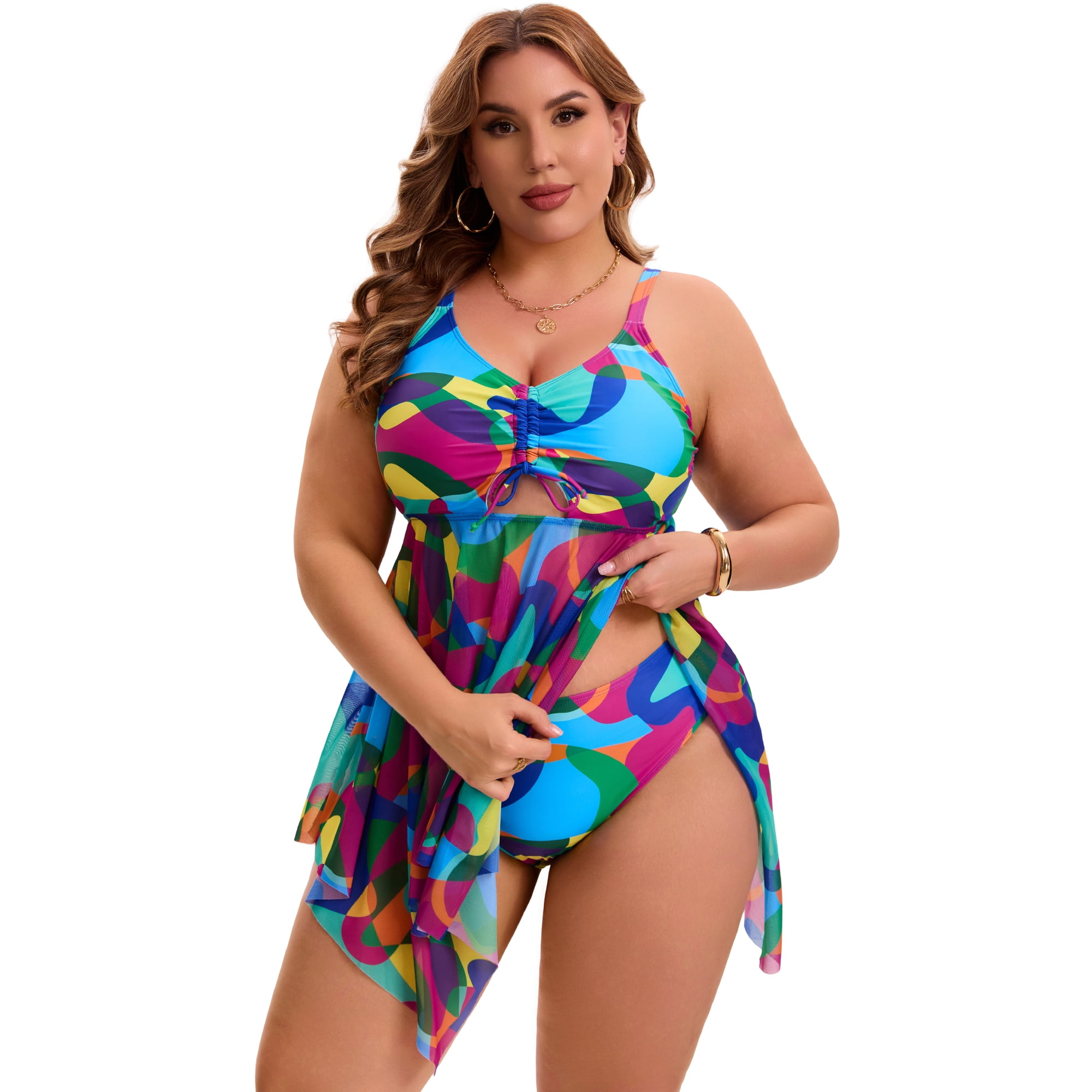 DARING DIVA Women's Plus Two Piece Swimsuit Beach Bathing Suit 3X Blue