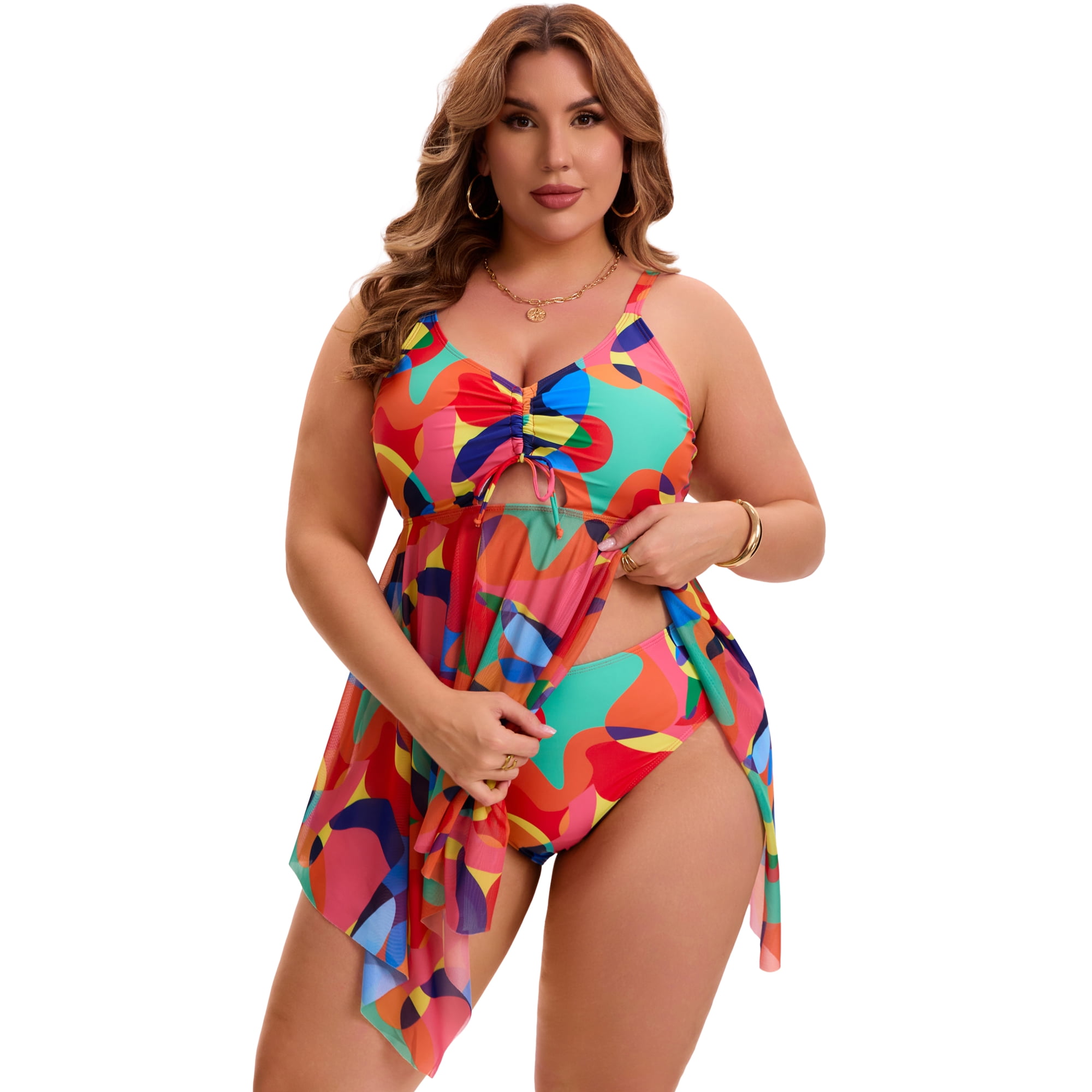 DARING DIVA Women's Plus Two Piece Swimsuit Beach Bathing Suit 3X Orange