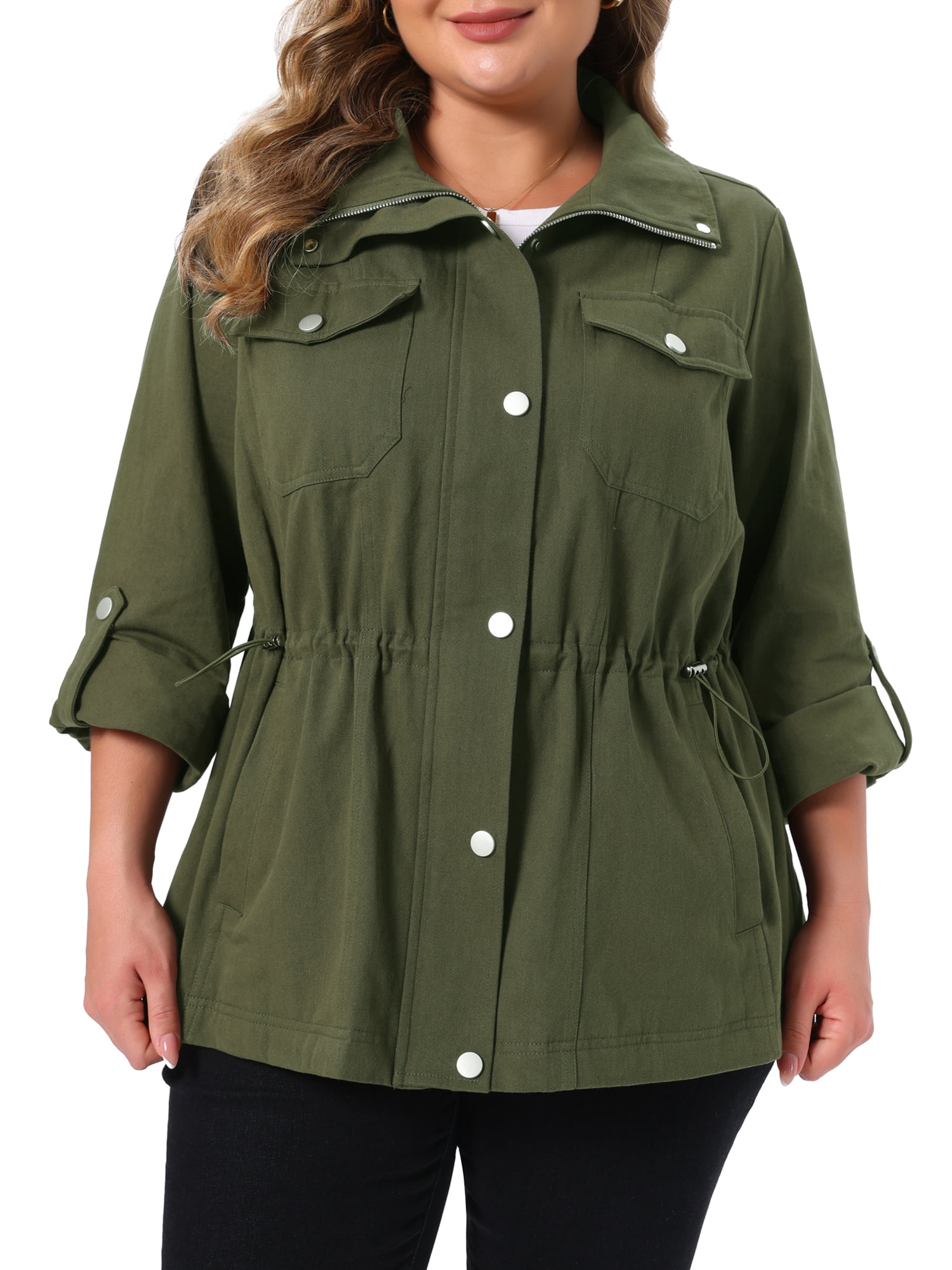 DARING DIVA Women's Plus Utility Lightweight Anorak with Pockets Jacket 4X Army Green