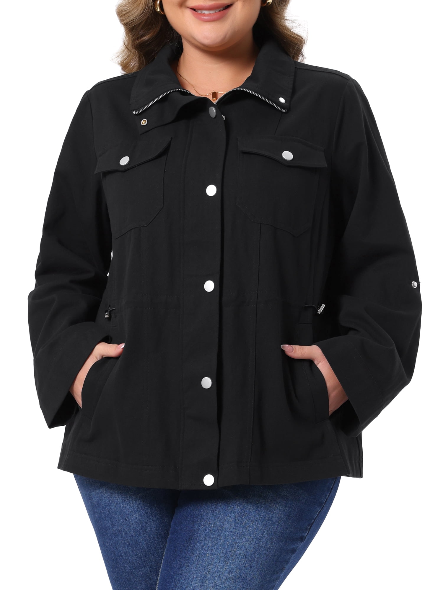 DARING DIVA Women's Plus Utility Lightweight Anorak with Pockets Jacket 4X Black