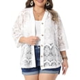 thumbnail image 1 of DARING DIVA Women's Plus V Neck 3/4 Sleeve Crochet Button Front Cover Up 2X White, 1 of 6