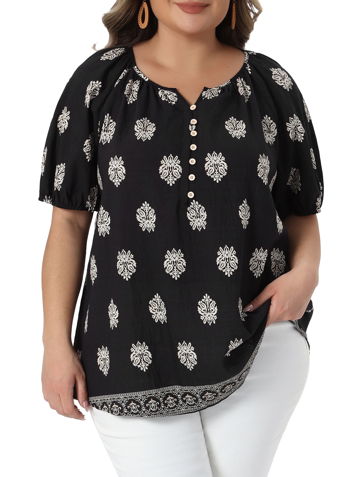 DARING DIVA Women's Plus Summer Top V Neck Short Sleeve Blouses 3X Black