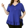 thumbnail image 1 of DARING DIVA Women's Plus V Neck Button Up Ruffled Hem Blouse Tops 4X Royal Blue, 1 of 6