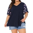 thumbnail image 1 of DARING DIVA Women's Plus V Neck Floral Flutter Sleeve Blouse Casual 1X Dark Blue, 1 of 6