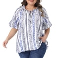 thumbnail image 1 of DARING DIVA Women's Plus V Neck Floral Print Summer Shirt Loose Fit Blouses 1X Blue, 1 of 6