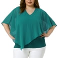 thumbnail image 1 of DARING DIVA Women's Plus V Neck Flowy Double Layered Chiffon Blouse 3X Lake Blue, 1 of 6