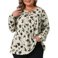 thumbnail image 1 of DARING DIVA Women's Plus V Neck Keyhole Pleated Floral Blouse 4X Beige, 1 of 6