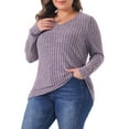 thumbnail image 1 of DARING DIVA Women's Plus V Neck Long Sleeve Basic Ribbed Blouse 3X Purple, 1 of 6