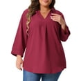 thumbnail image 1 of DARING DIVA Women's Plus V Neck Long Sleeve Flowy Blouse 2X Burgundy, 1 of 6