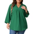 thumbnail image 1 of DARING DIVA Women's Plus V Neck Long Sleeve Flowy Blouse 3X Green, 1 of 6