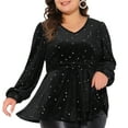 thumbnail image 1 of DARING DIVA Women's Plus V Neck Long Sleeve Gilding Metallic Stars Blouse 1X Black, 1 of 6