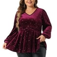 thumbnail image 1 of DARING DIVA Women's Plus V Neck Long Sleeve Gilding Metallic Stars Blouse 1X Burgundy, 1 of 6