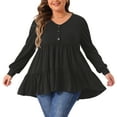 thumbnail image 1 of DARING DIVA Women's Plus V Neck Long Sleeve Peplum Babydoll Top 4X Black, 1 of 6