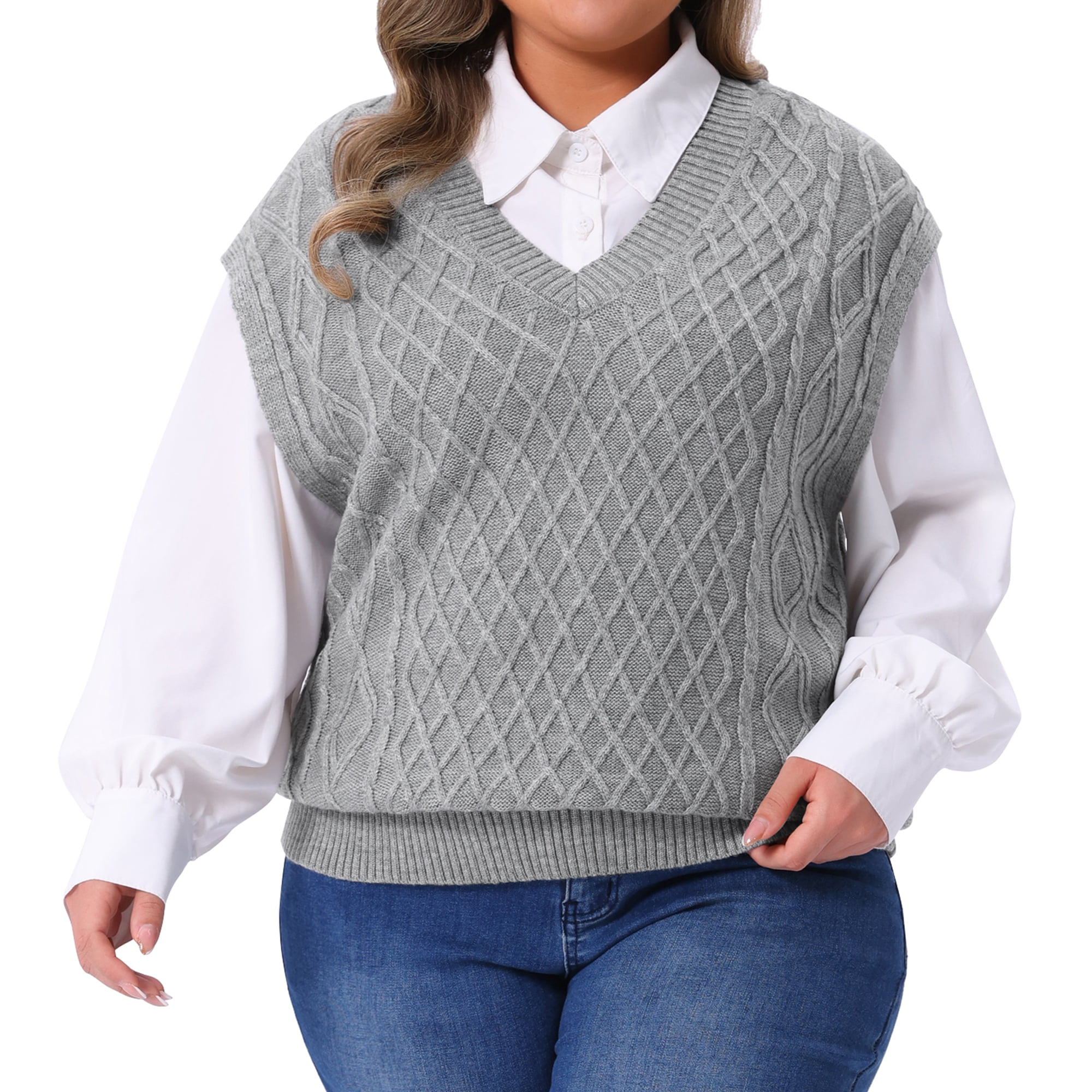 DARING DIVA Women's Plus V Neck Ribbed Knit Sleeveless Pullover Tops 4X Gray