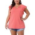 thumbnail image 1 of DARING DIVA Women's Plus V Neck Ruffle Casual Top Blouse Tank Tops 1X Orange, 1 of 6