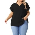 thumbnail image 1 of DARING DIVA Women's Plus Tops V Neck Ruffle T Shirt Blouses 2X Black, 1 of 6