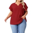 thumbnail image 1 of DARING DIVA Women's Plus Tops V Neck Ruffle T Shirt Blouses 2X Red, 1 of 6