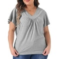 thumbnail image 1 of DARING DIVA Women's Plus V Neck Ruffle T Shirt Tee Tops 3X Grey, 1 of 6