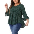 thumbnail image 1 of DARING DIVA Women's Plus V Neck Ruffle Sleeve Polka Dots Babydoll Top 3X Dark Green, 1 of 6