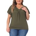 thumbnail image 1 of DARING DIVA Women's Plus V Neck Ruffle T Shirt Tee Tops 1X Green, 1 of 6