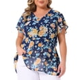 thumbnail image 1 of DARING DIVA Women's Plus V Neck Short Sleeve Casual Floral Blouse 3X Dark Blue, 1 of 6
