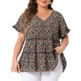 thumbnail image 1 of DARING DIVA Women's Plus V Neck Short Sleeve Floral Babydoll Blouse 3X Black Beige, 1 of 6