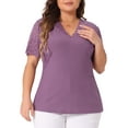 thumbnail image 1 of DARING DIVA Women's Plus V Neck Short Sleeve Lace Ribbed Knit Blouse 3X Purple, 1 of 6