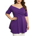 thumbnail image 1 of DARING DIVA Women's Plus V Neck Short Sleeve Ruched Peplum Blouse 4X Purple, 1 of 6