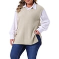 thumbnail image 1 of DARING DIVA Women's Plus V Neck Sleeveless Pullover Knit Split Hem Sweater Vest 1X Beige, 1 of 6