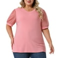 thumbnail image 1 of DARING DIVA Women's Plus Tops V Neck Puff Sleeve Blouse Shirt 2X Pink, 1 of 6