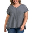thumbnail image 1 of DARING DIVA Women's Plus V Neck Vertical Stripe Drop Shoulder Blouse 3X Blue Gray, 1 of 5