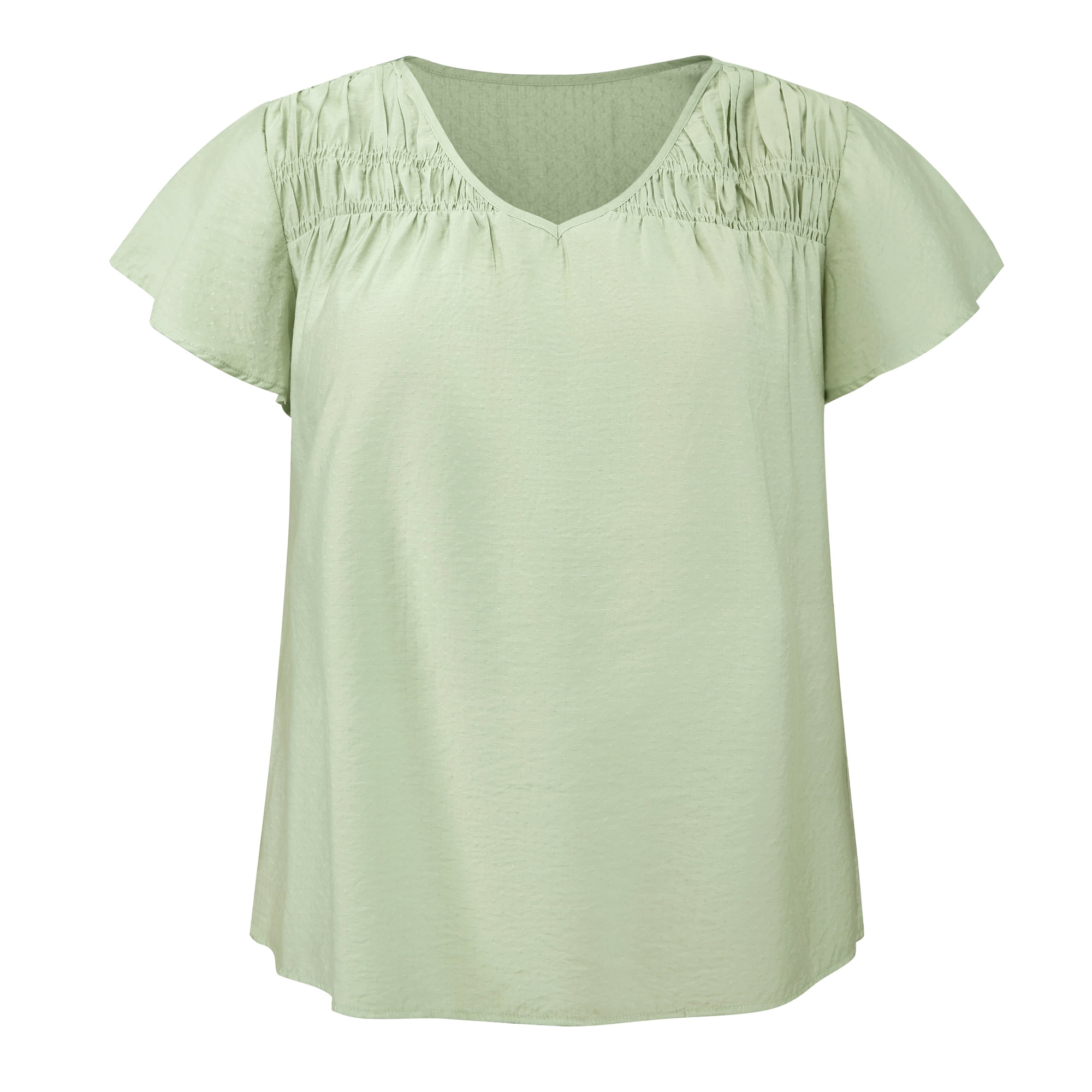 DARING DIVA Women's Plus V Neck and Ruffle Sleeve Casual Summer Wear 1X Light Green