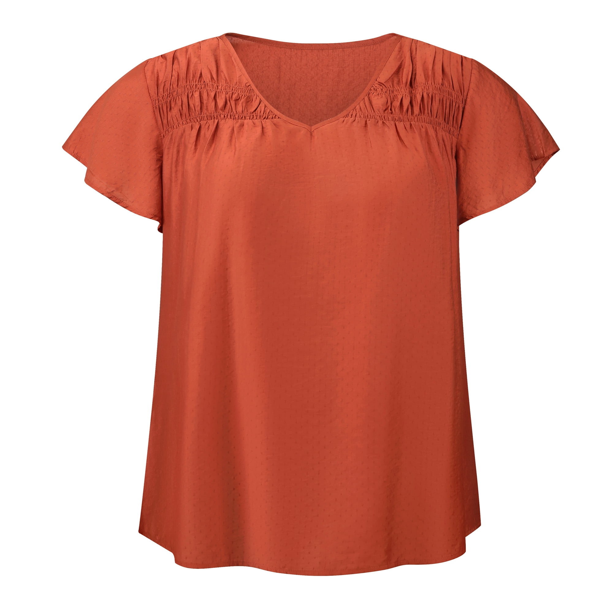 DARING DIVA Women's Plus V Neck and Ruffle Sleeve Casual Summer Wear 3X Orange Red